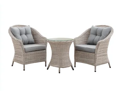 Ensemble de chaises de jardin en rotin 60x60x85 cm avec table 50x50x65 cm - rotin clair/gris - style détente extérieure-Loftilo