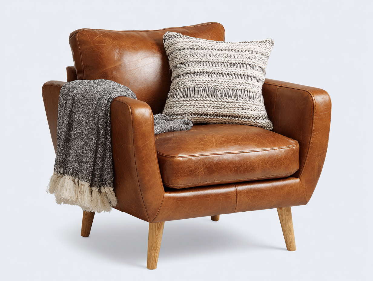 Fauteuil en cuir véritable 95x90x85 cm - marron - style scandinave confortable-Loftilo