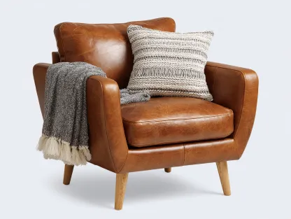 Fauteuil en cuir véritable 95x90x85 cm - marron - style scandinave confortable-Loftilo