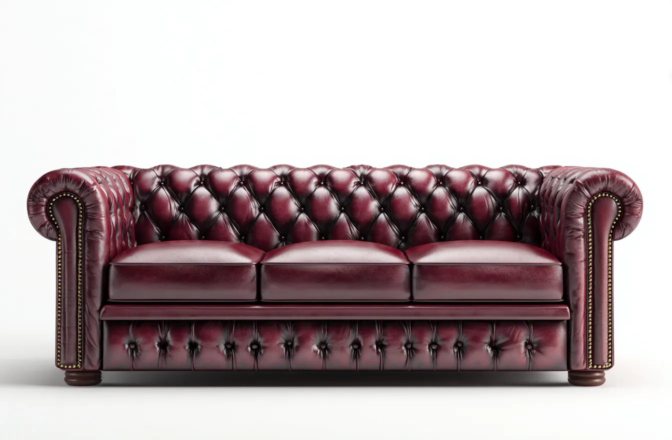 Canapé trois places en cuir véritable 210x90x85 cm - bordeaux foncé - style Chesterfield capitonné classique-Loftilo