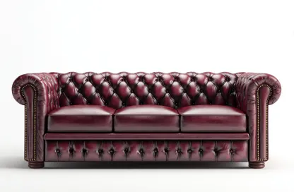 Canapé trois places en cuir véritable 210x90x85 cm - bordeaux foncé - style Chesterfield capitonné classique-Loftilo