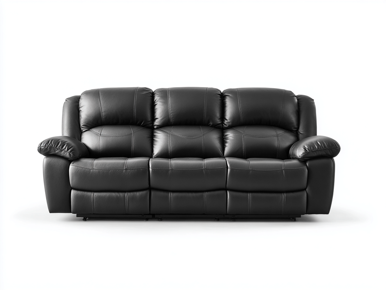Canapé 3 places en cuir noir 215x95x100 cm - design moderne avec fonction inclinable-Loftilo