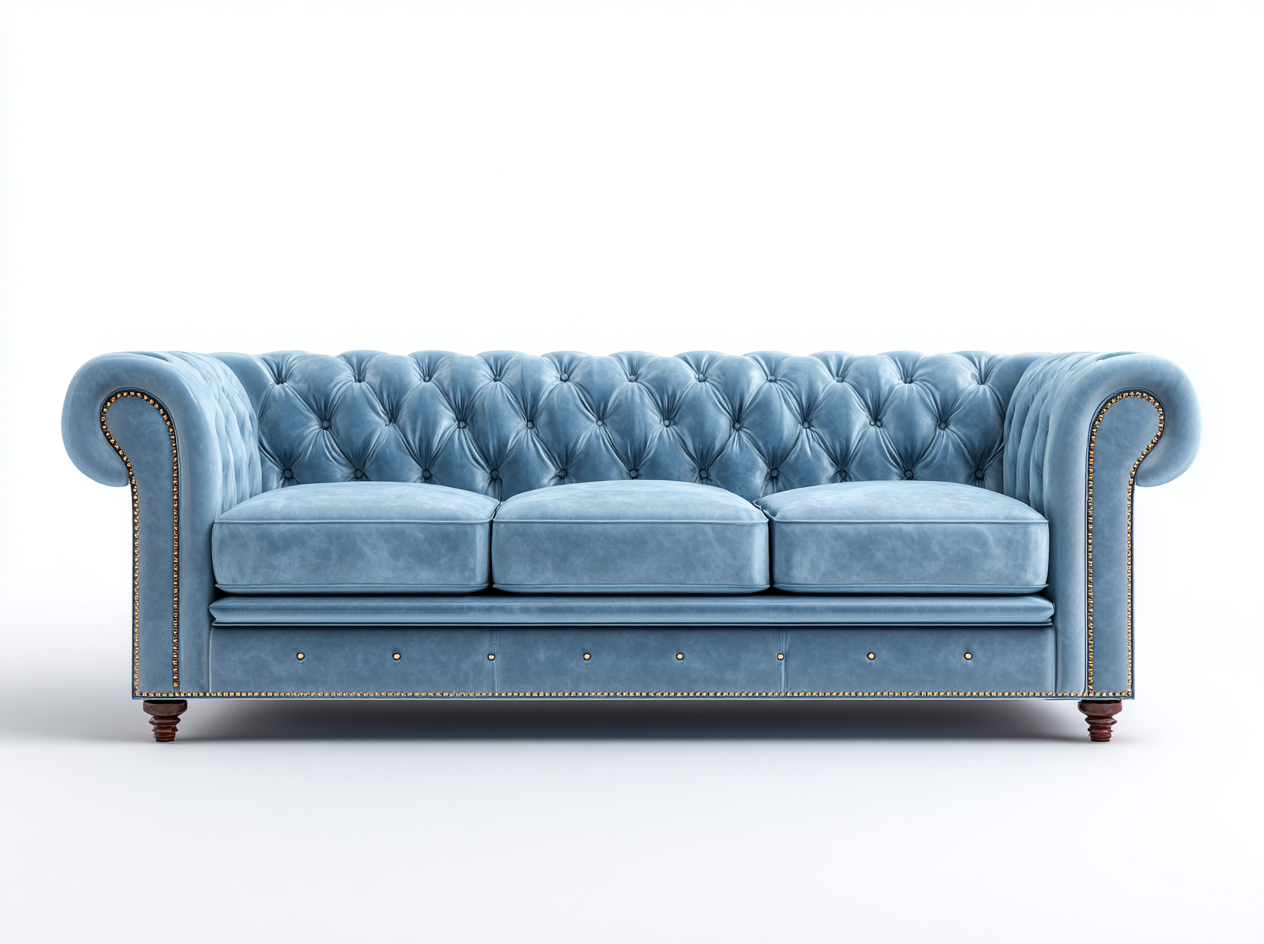 Canapé trois places en velours lisse 210x90x85 cm - bleu ciel - style Chesterfield classique-Loftilo