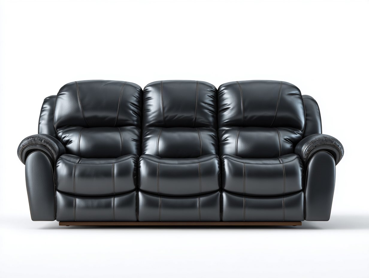 Canapé 3 places en cuir noir 210x95x95 cm - style moderne avec assise ajustable et confort moelleux-Loftilo