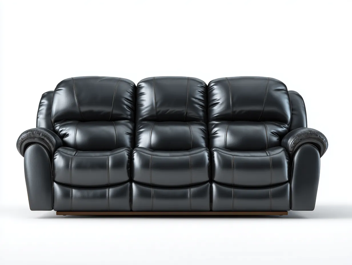 Canapé 3 places en cuir noir 210x95x95 cm - style moderne avec assise ajustable et confort moelleux-Loftilo