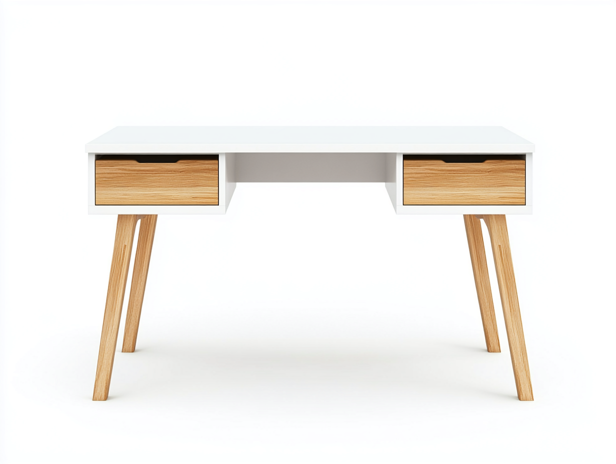 Bureau traditionnel en bois et blanc 120x55x75 cm - chêne clair/blanc - style nordique contemporain-Loftilo