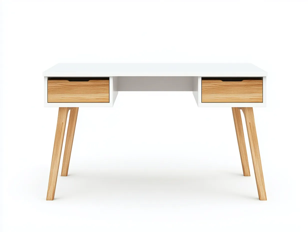 Bureau traditionnel en bois et blanc 120x55x75 cm - chêne clair/blanc - style nordique contemporain-Loftilo
