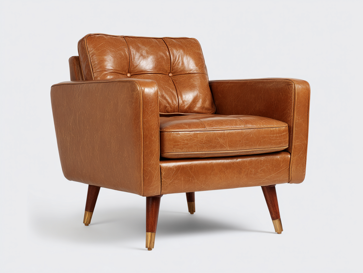 Fauteuil en cuir brun 88x84x86 cm - design vintage et moderne-Loftilo