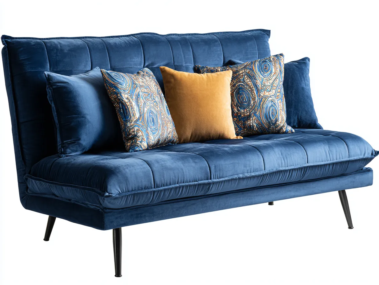 Canapé 3 places en velours bleu foncé 195x95x88 cm - style moderne - assise moelleuse et pieds métalliques-Loftilo