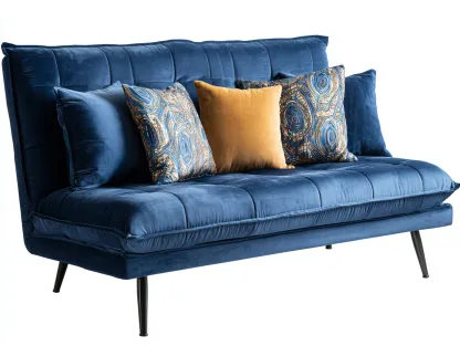 Canapé 3 places en velours bleu foncé 195x95x88 cm - style moderne - assise moelleuse et pieds métalliques-Loftilo