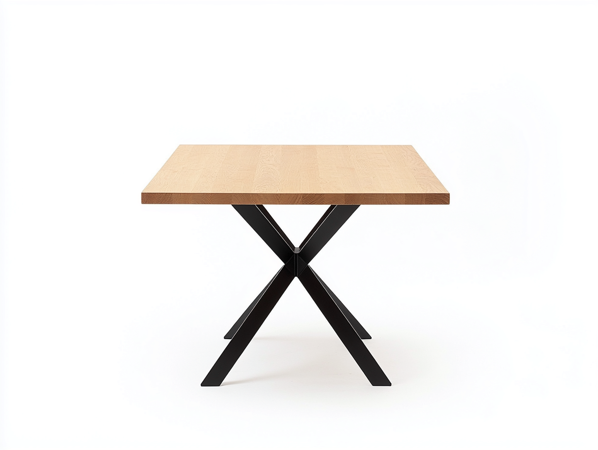 Table à manger carrée en bois et métal 110x110x76 cm - chêne clair/noir - design industriel-Loftilo