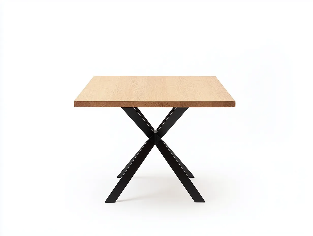 Table à manger carrée en bois et métal 110x110x76 cm - chêne clair/noir - design industriel-Loftilo