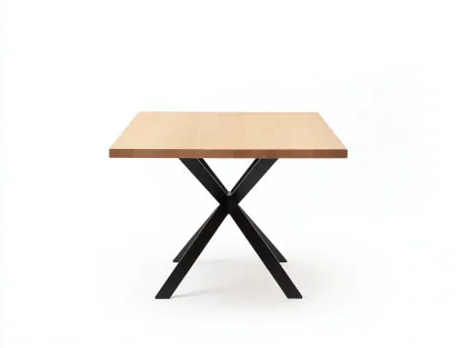 Table à manger carrée en bois et métal 110x110x76 cm - chêne clair/noir - design industriel-Loftilo