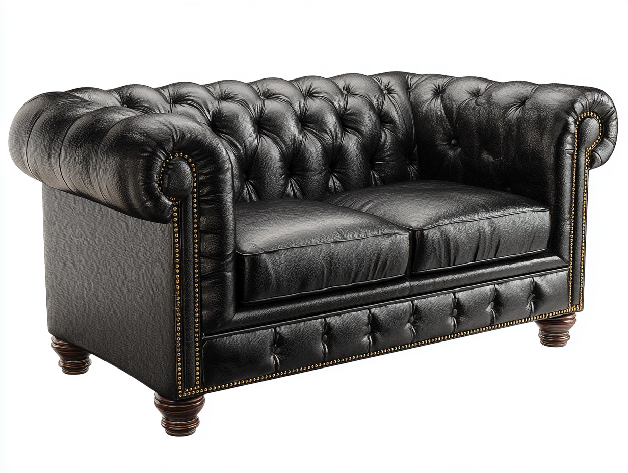Canapé deux places en cuir véritable 165x90x75 cm - noir - style Chesterfield classique-Loftilo