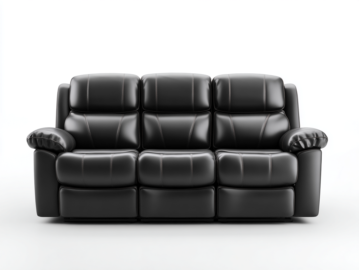 Canapé 3 places en cuir noir 215x95x100 cm - style moderne avec fonction inclinable-Loftilo