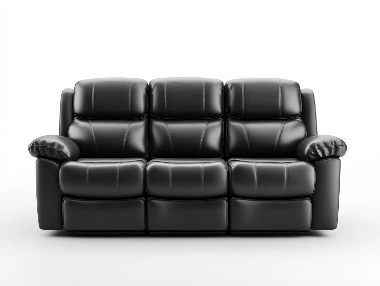 Canapé 3 places en cuir noir 215x95x100 cm - style moderne avec fonction inclinable-Loftilo