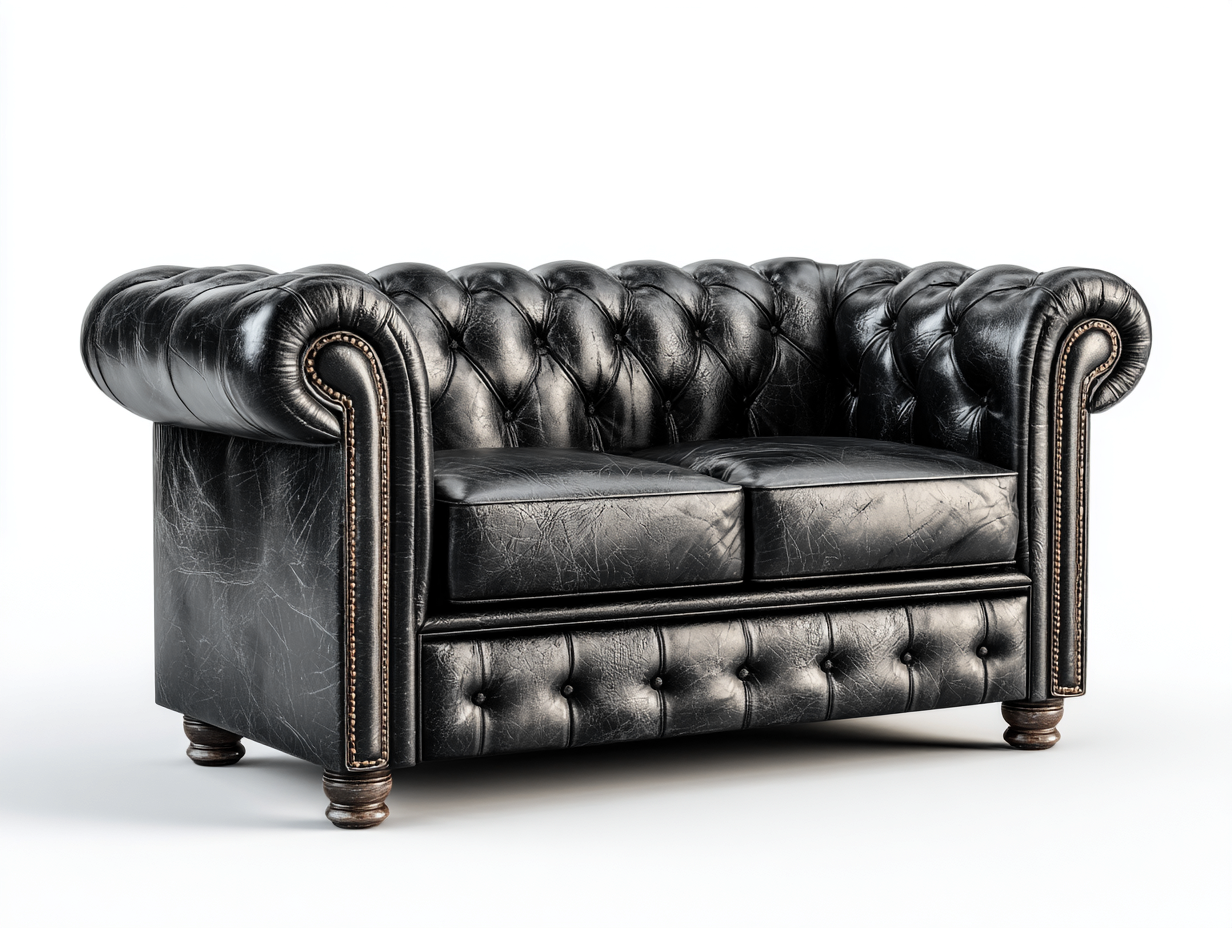 Canapé deux places en cuir véritable 165x90x75 cm - noir - style Chesterfield classique capitonné-Loftilo