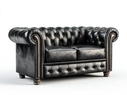 Canapé deux places en cuir véritable 165x90x75 cm - noir - style Chesterfield classique capitonné-Loftilo
