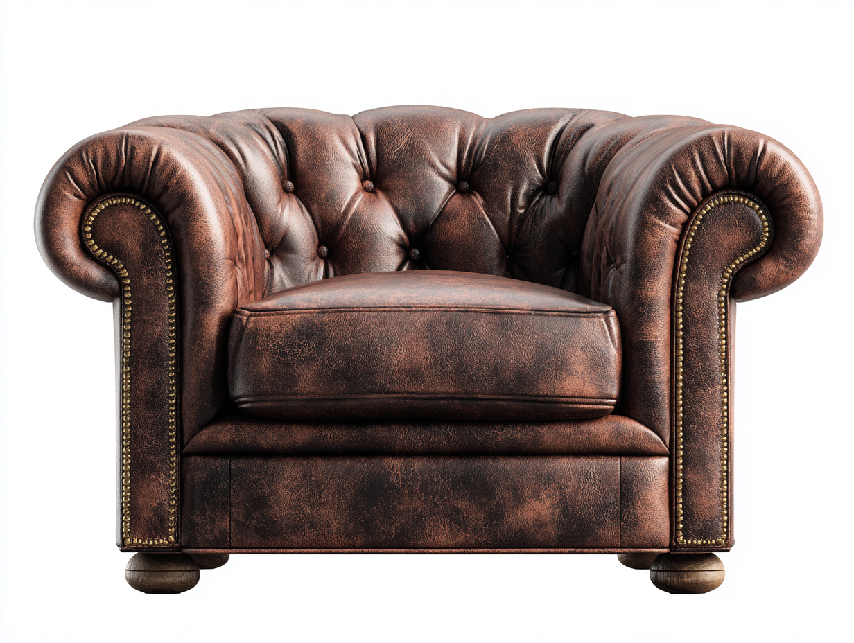 Fauteuil club en cuir véritable 97x90x78 cm - brun foncé - style Chesterfield capitonné à clous dorés-Loftilo