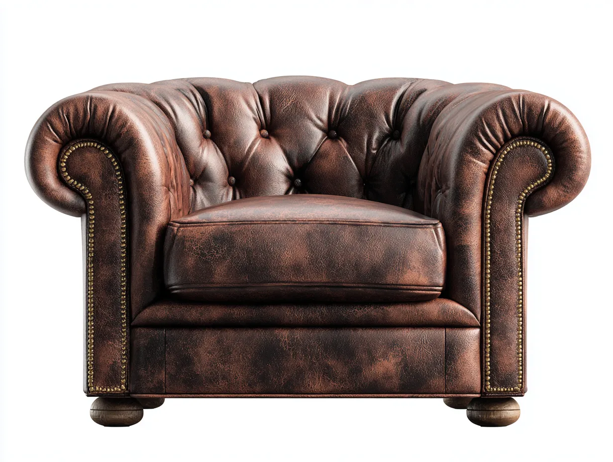 Fauteuil club en cuir véritable 97x90x78 cm - brun foncé - style Chesterfield capitonné à clous dorés-Loftilo