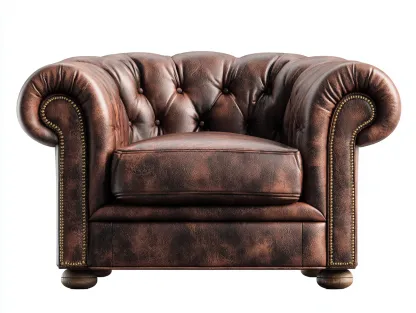 Fauteuil club en cuir véritable 97x90x78 cm - brun foncé - style Chesterfield capitonné à clous dorés-Loftilo