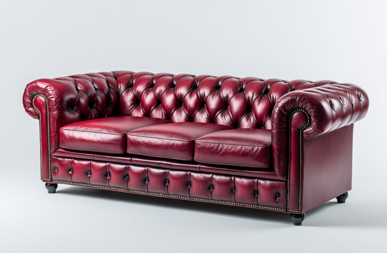 Canapé 3 places en cuir rouge bordeaux 210x95x80 cm - style classique capitonné - design élégant et confort raffiné-Loftilo