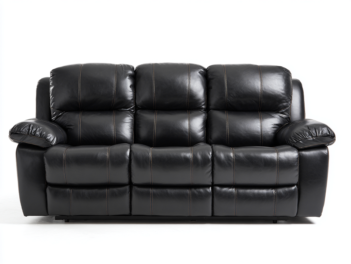 Canapé trois places en cuir véritable 210x100x105 cm - noir - design moderne avec fonction inclinable-Loftilo