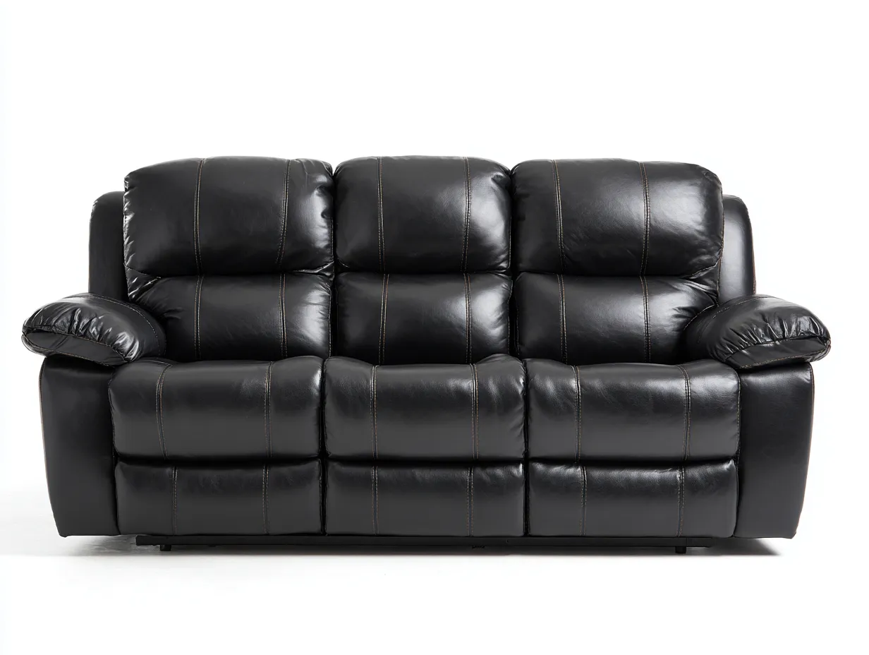 Canapé trois places en cuir véritable 210x100x105 cm - noir - design moderne avec fonction inclinable-Loftilo