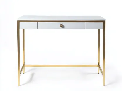 Bureau traditionnel en MDF et métal 105x50x75 cm - blanc/or - avec espace de rangement - style contemporain raffiné-Loftilo