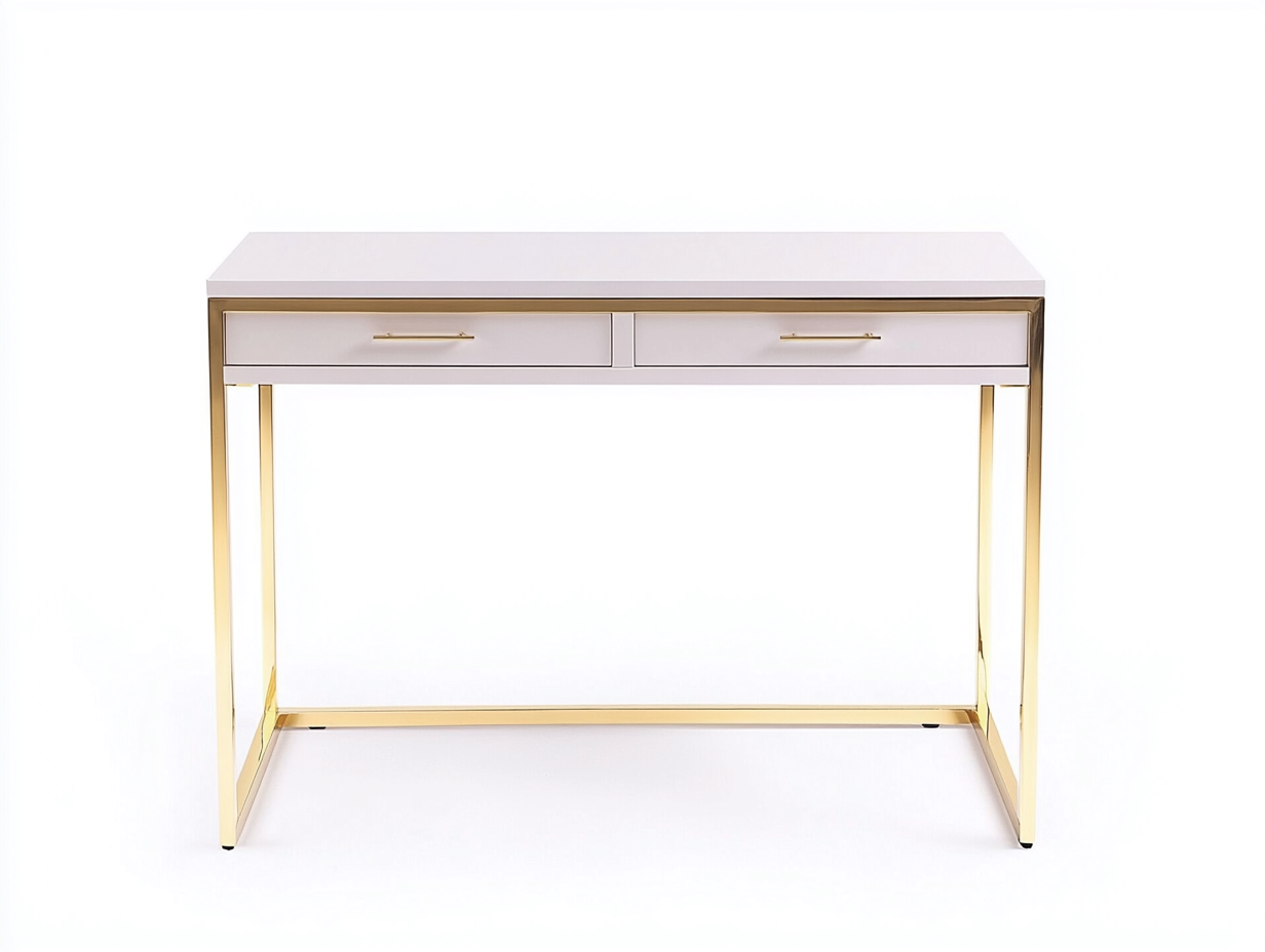 Bureau traditionnel en MDF et métal 110x55x75 cm - blanc/doré - avec espace de rangement - style moderne élégant-Loftilo