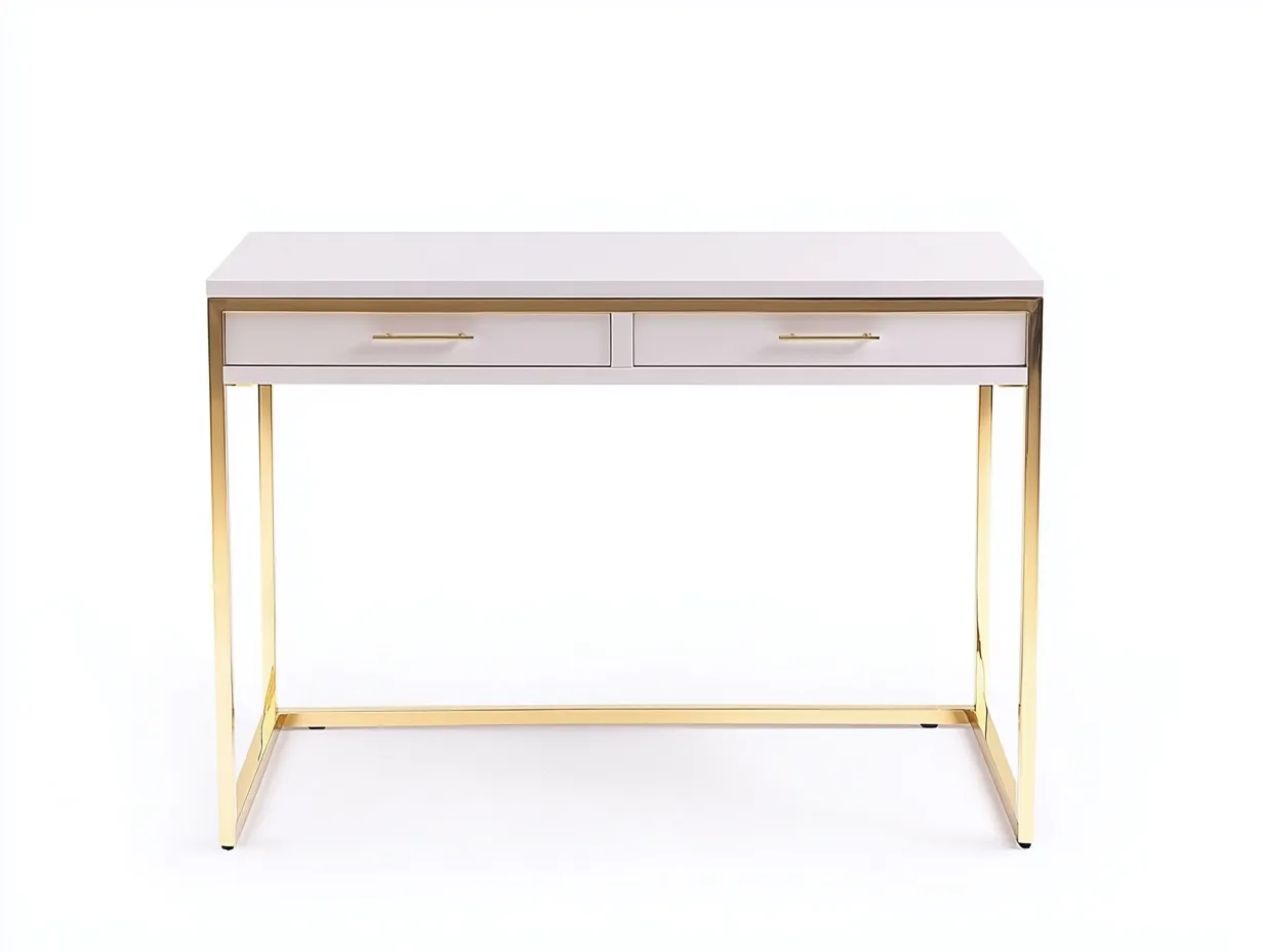 Bureau traditionnel en MDF et métal 110x55x75 cm - blanc/doré - avec espace de rangement - style moderne élégant-Loftilo