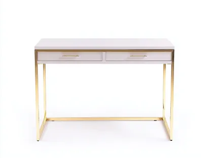 Bureau traditionnel en MDF et métal 110x55x75 cm - blanc/doré - avec espace de rangement - style moderne élégant-Loftilo