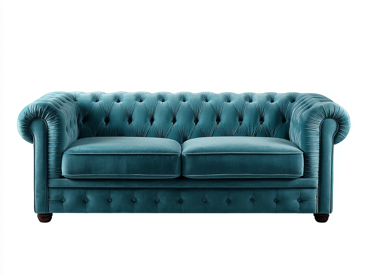 Canapé 2 places en velours bleu canard 180x90x75 cm - style Chesterfield classique et élégant-Loftilo