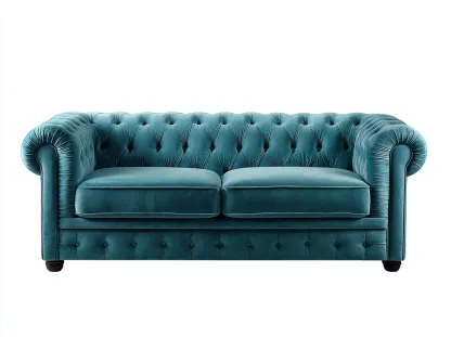 Canapé 2 places en velours bleu canard 180x90x75 cm - style Chesterfield classique et élégant-Loftilo
