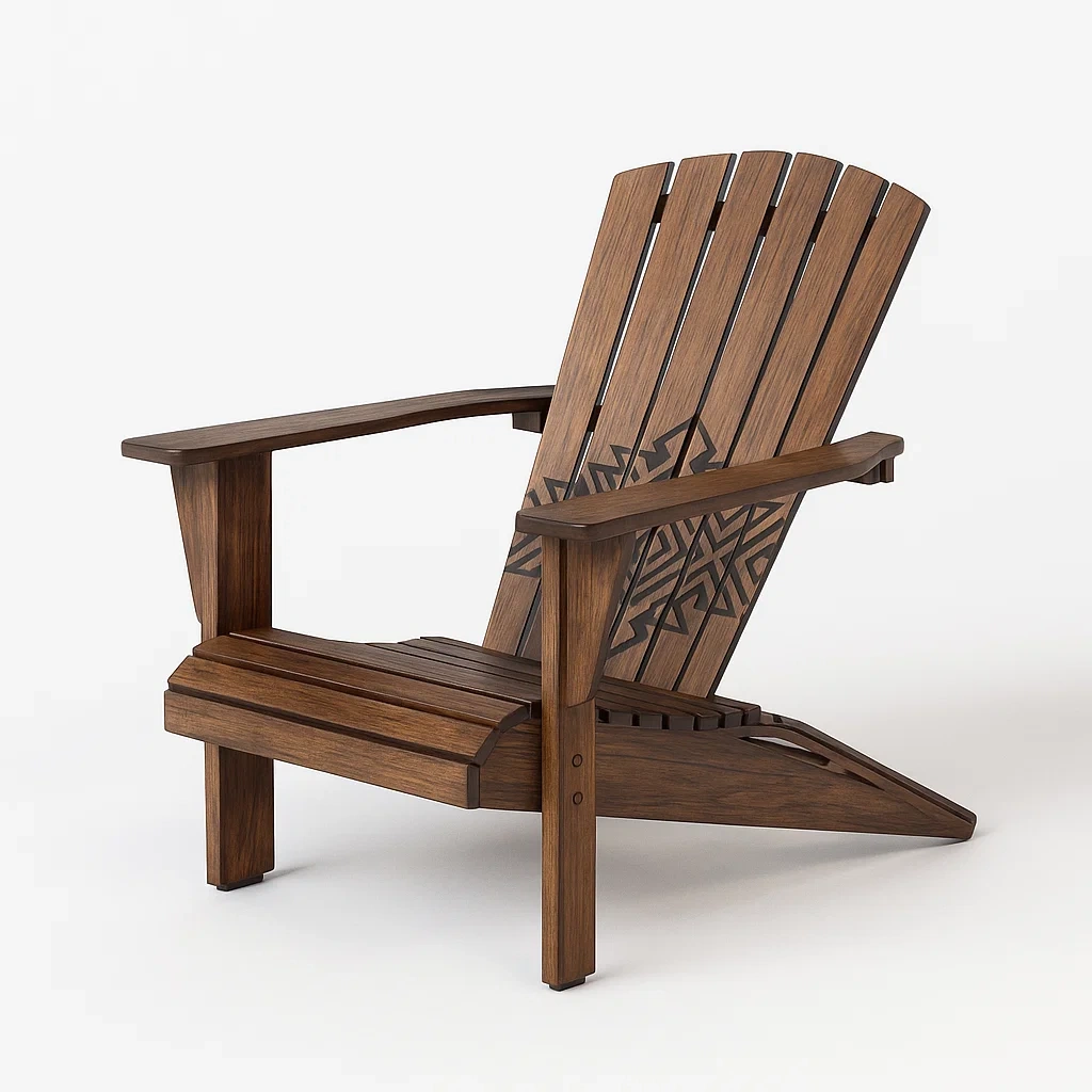 Sedia adirondack in legno massello marrone con schienale decorato