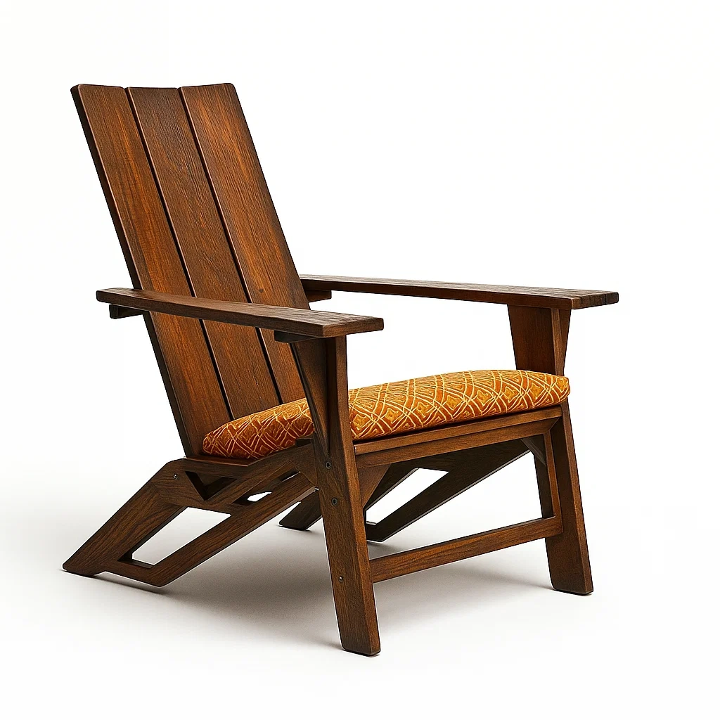 Sedia adirondack in legno con cuscino in tessuto poliestere arancione
