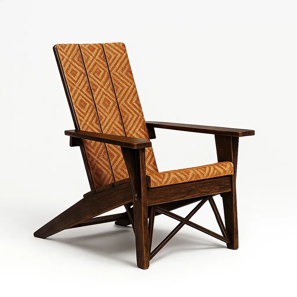 Sedia adirondack in legno massello marrone con tessuto geometrico
