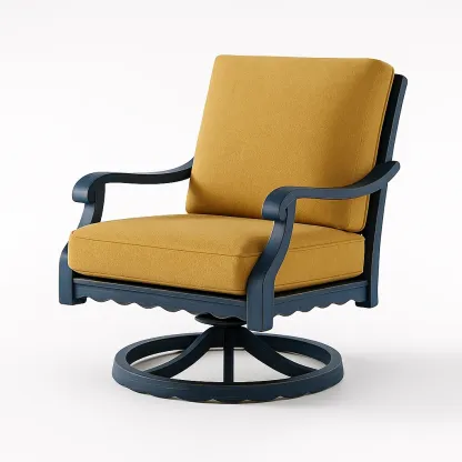Poltrona girevole in metallo con rivestimento in poliestere giallo e blu