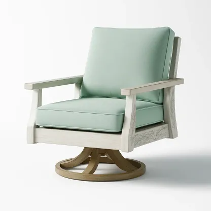 Poltrona girevole in legno con rivestimento in poliestere verde acqua