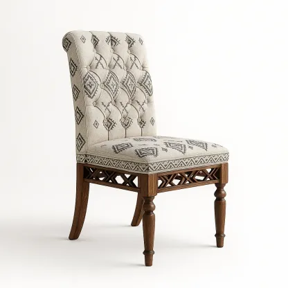 Sedia laterale in legno massello e tessuto di poliestere geometrico