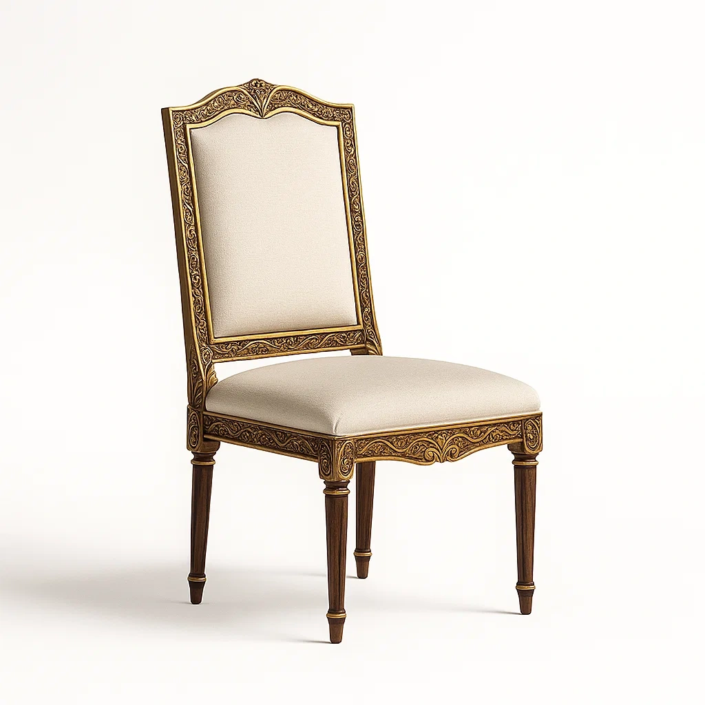 Sedia laterale in legno massello con rivestimento in poliestere crema