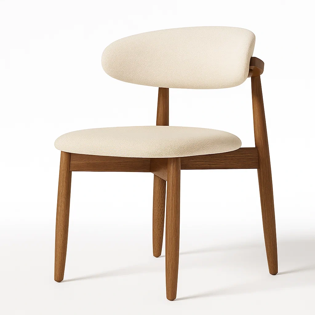 Sedia laterale in legno rovere e tessuto crema