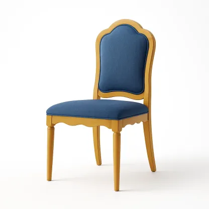 Sedia laterale in legno con rivestimento in tessuto blu