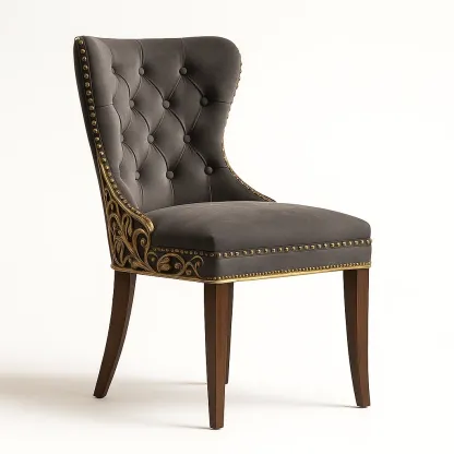 Sedia laterale imbottita grigio scuro con dettagli in legno