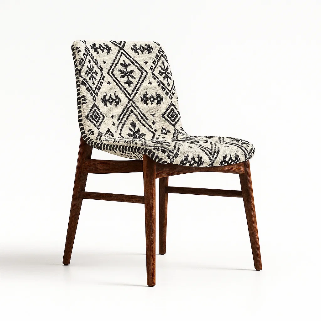 Sedia laterale in legno e poliestere con motivo geometrico