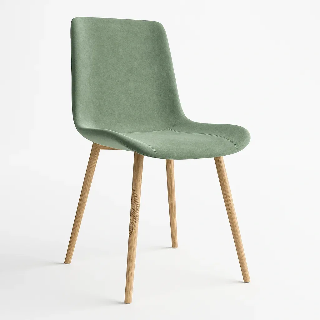 Sedia laterale in similpelle verde con gambe in legno
