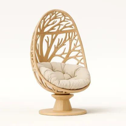 Poltrona a uovo in legno con cuscino beige