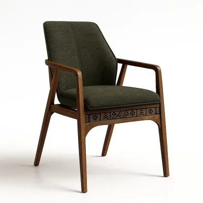 Sedia con braccioli in legno massello con tessuto poliestere verde