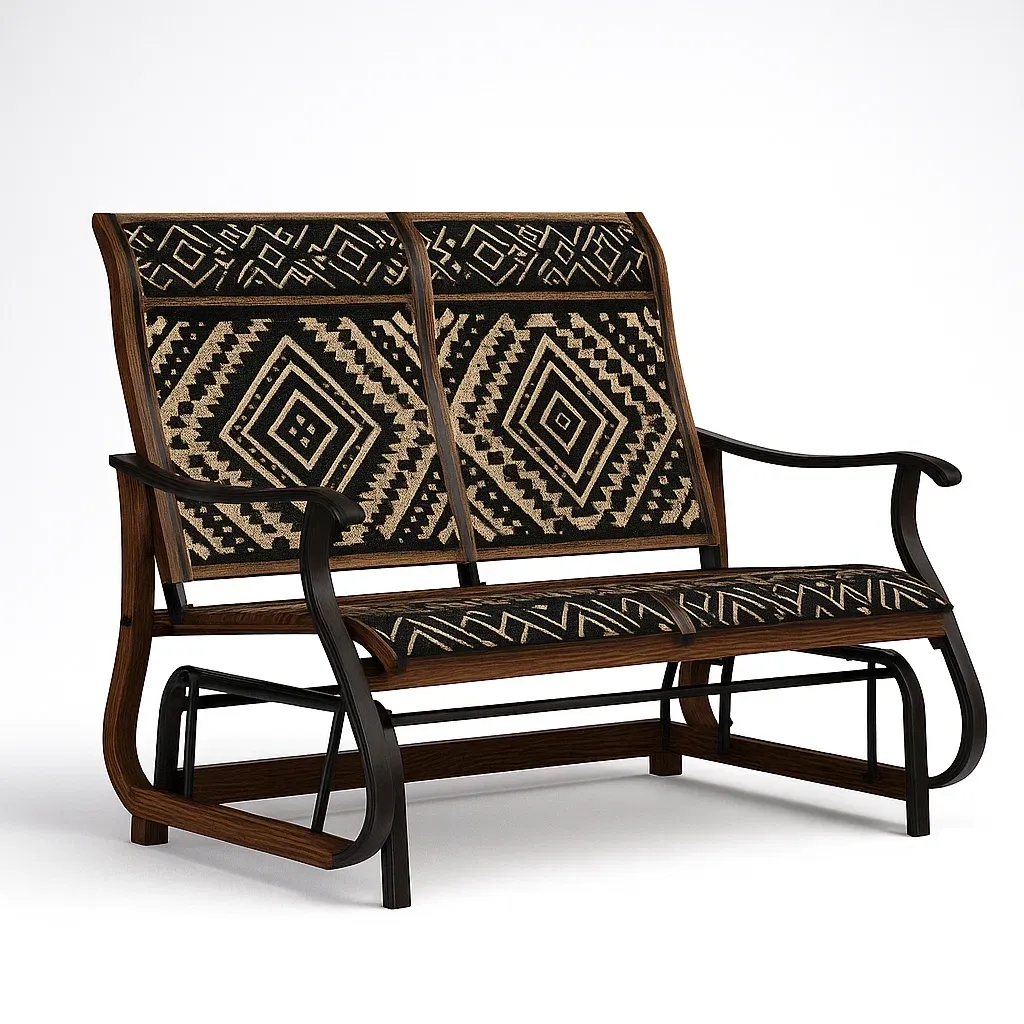 Panchina glider a due posti in legno e metallo con motivo geometrico
