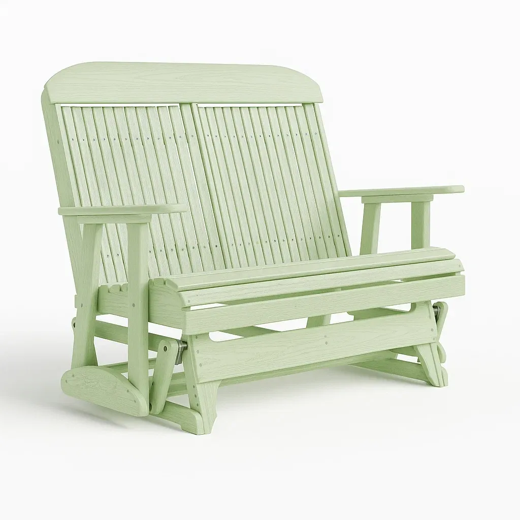 Panchina glider in legno verde chiaro con braccioli